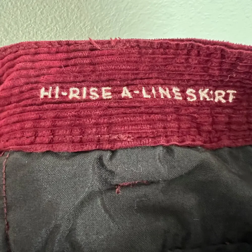 American Eagle Outfitters Sz 12 Burgundy Hi-Rise A-Line Skirt Corduroy Button Up - Picture 5 of 9